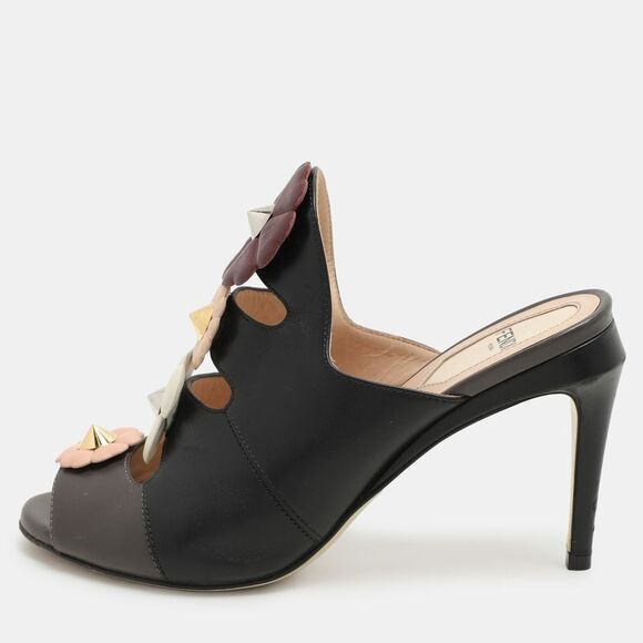 Fendi Black/grey Leather Flowerland Slide Sandals Size 36,New Products : American Fashion Style Bags On Sale